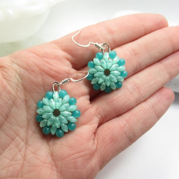 Handstitched Uranium Glass Flower earrings - Picture 5 of 11